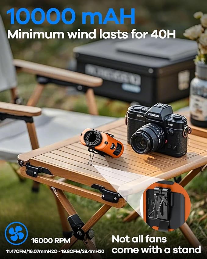 AI Portable Waist Fan Rechargeable 10000mah Belt Shirt Clip On Fan For Body Cooling That Blow Cold Air 5 Speeds Flashlight Up To 40H