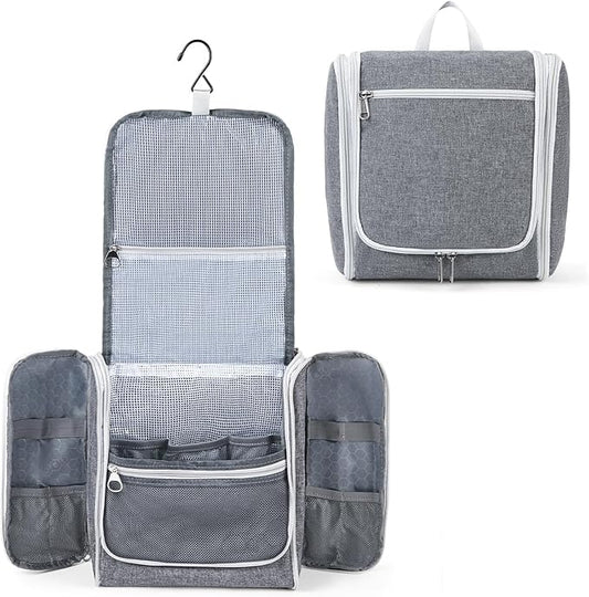 Della Gao Travel Hanging Toiletry Bag for Men and Women, Large Capacity Cosmetics Bag Makeup Bag Organizer, Bathroom Bag, Water-Resistant Nylon, Grey