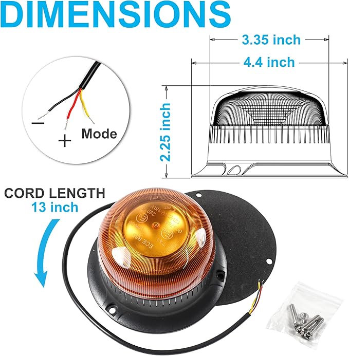 HQRP Amber Beacon Flashing Caution Safety Warning LED Light Screw Mount, Emergency Strobe Construction LED Lights for Vehicles, Truck, Golf Cart, Tractor, Postal Car, ATV, UTV, Snow Plow, Forklift