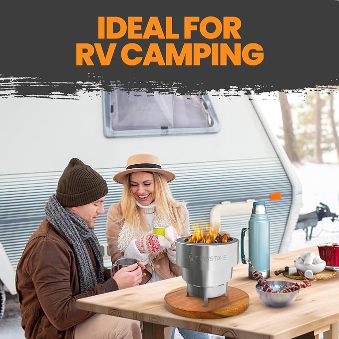 Smokeless Fire Pit for Outdoor Wood-Burning – Portable, Compact & Foldable Design for Camping, Bonfires, Tiny Cabin, Ventless Burn, Solo Pits, and Backyard Use – Stainless Steel, 7-Inch Slinky Stove