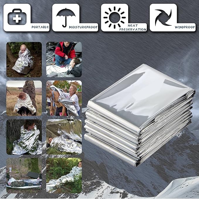 Emergency Foil Thermal Blanket (Pack of 50), 210 x 160 cm (82" x 63") Emergency shelter Survival Reflective Blankets Perfect for Outdoors, Hiking, Survival, Marathons or First Aid