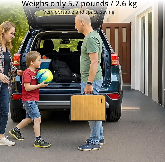 2ft Camping Table Foldable with Storage Net, 3 Adjustable Heights Aluminum Small Folding Table, Lightweight, Portable Handle, for Travel Outdoor Beach Camping Picnic, 23.2" x 16", Yellow