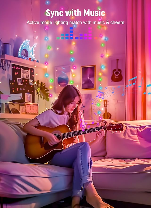 Smart Fairy Lights Plug in, 33FT 100LEDs USB Bluetooth Twinkle Lights with Timer and Remote, App Control Starry String Lights 8 Modes for Wreath Wedding Party Indoor Christmas Decoration, Multicolor