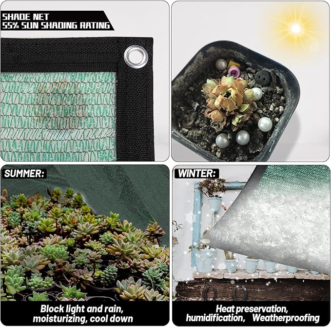 Cool Area 55% Sun Shade Cloth Mesh Tarp with Grommets for Plant Cover 6x12ft Patio Canopy Garden Pergola Greenhouse Car Barn Kennel Green