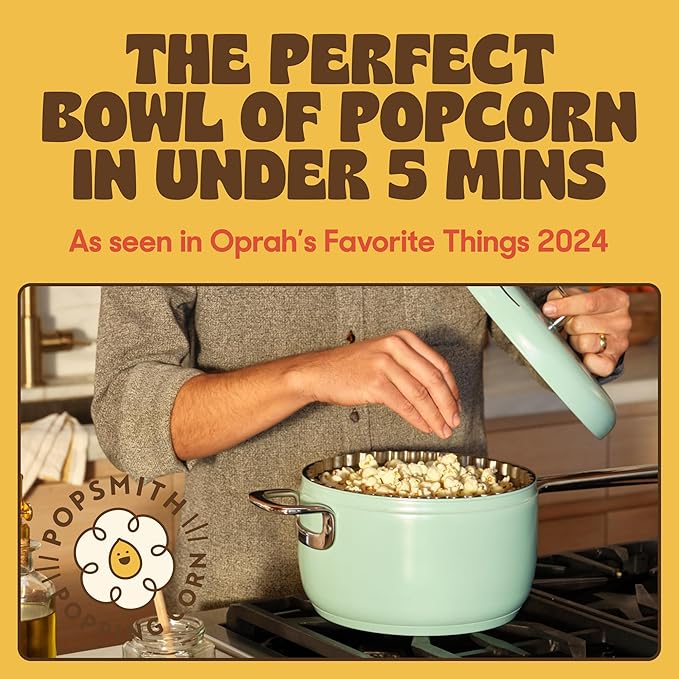 Popsmith Popcorn Popper in Mint - 6 Quart Stovetop Popcorn Machine - Stainless Steel Popcorn Maker Compatible with All Stovetops
