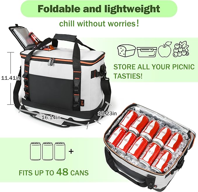 Tirrinia Large Cooler Bag Insulated, 48 Cans Leakproof Soft Camping Coolers, Portable Beach Cooler with Shoulder Strap for Picnic, Beach, Travel Road Trip