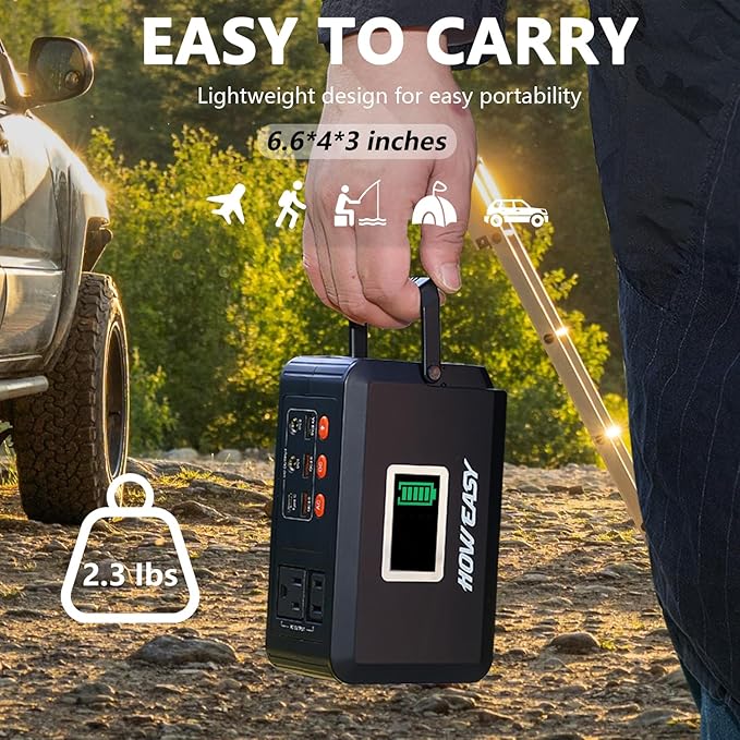 HOWEASY 120W Portable Power Bank, 24000mAh Portable Laptop Charger Battery Backup with 2 110V AC Outlets/ 3 DC Ports/2 USB QC3.0/LED Light for CPAP Outdoor Camping Travel Home Hurricane Emergency