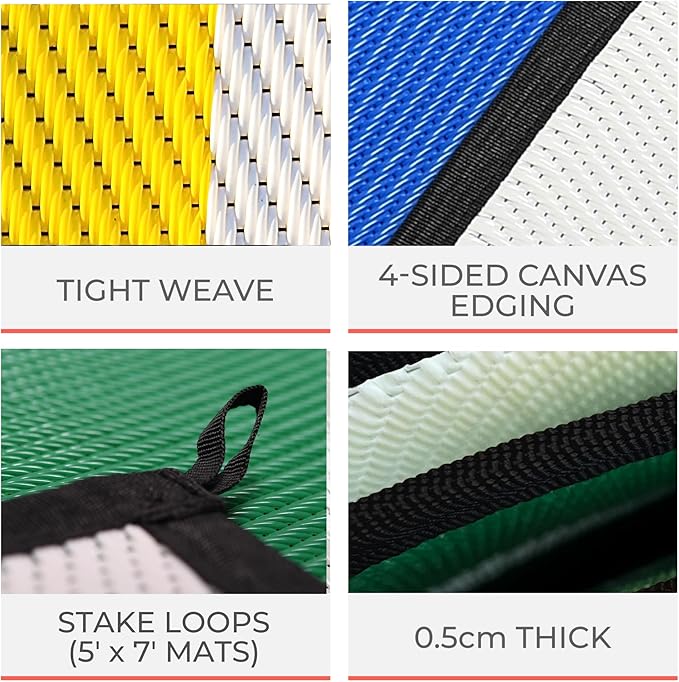 5x7 Green Outdoor RV Mat – Extra Thick 5mm Recycled Poly Rug – Heavy-Duty, Anti-Fatigue Standing, Reversible – Luxury Camp Mat for Beach, Outdoor Shower/Bath (Green NO Carry Bag, 5'x7')