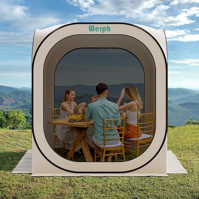 Pop Up Tent，Portable Canopy Tent with Mesh Mosquito Net, Screen House Room Canopy Shade Screen 6 x 6 FT with Carry Bag for Patio, Backyard, Sports & Outdoors Activities, Beige