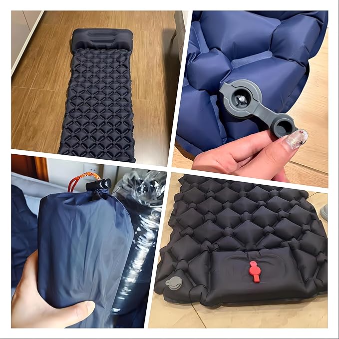 Sleeping Pad for Camping- Ultralight Inflatable Sleeping Mat with Built-in Foot Pump & Pillow, Upgraded Compact Camping Air Mattress for Camping, Backpacking, Hiking (Dark Blue)