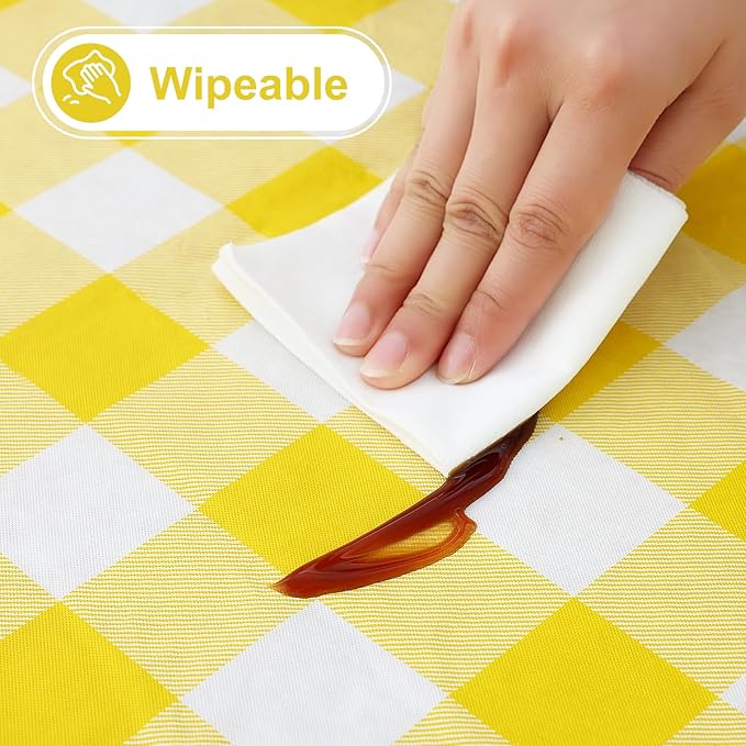 misaya Square Waterproof Vinyl Table Cloth, Buffalo Flannel Backed Tablecloth, Wipeable Plastic Table Cover for Dinner, Kitchen, Outdoor (54" x 54", Yellow and White)