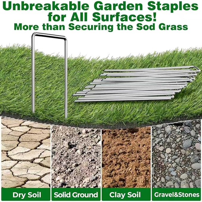 AMAGABELI GARDEN & HOME 6 Inch 500 Pack Galvanized Landscape Staples 11 Gauge Anti-Rust Heavy Duty Garden Staples Plant Cover Stakes U-Shaped Sod Pins Ground Fence Stakes for Weed Barrier Fabric