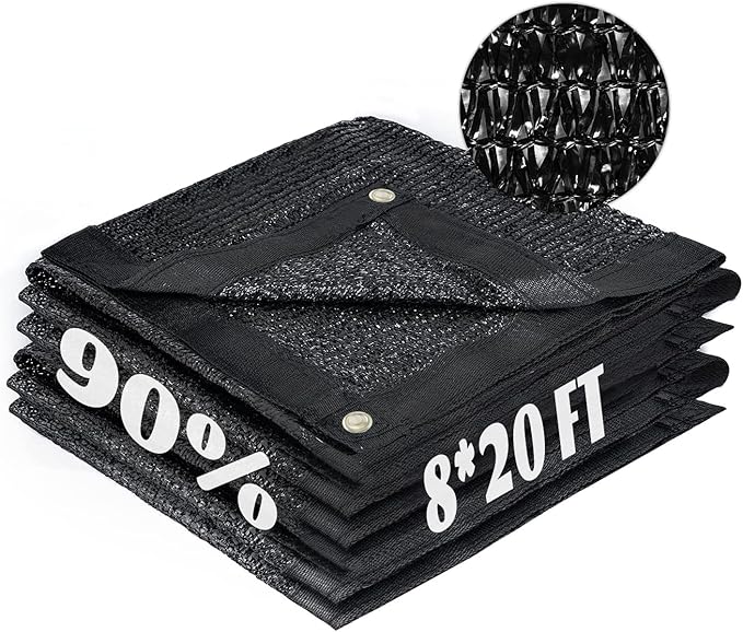LOVE STORY 8x20FT 90% Black Garden Shade Cloth, Sun Shade Cover Net Mesh Tarp with Grommets, Sunblock Net for Garden,Greenhouse,Plants and Patio
