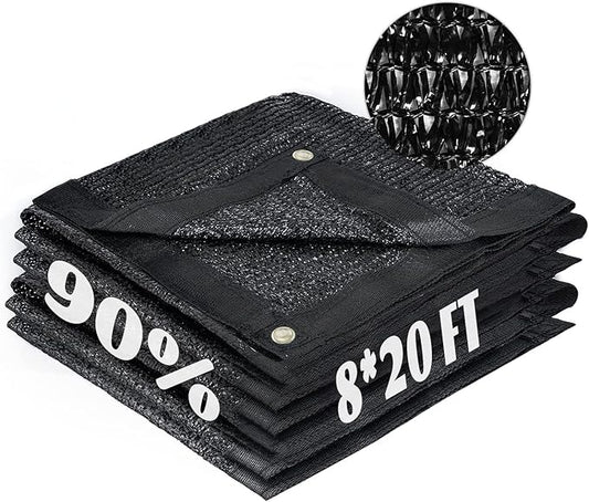 LOVE STORY 8x20FT 90% Black Garden Shade Cloth, Sun Shade Cover Net Mesh Tarp with Grommets, Sunblock Net for Garden,Greenhouse,Plants and Patio