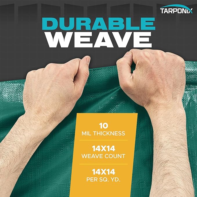 10' x 10' Dual-Sided Heavy-Duty Tarp – 10 Mil Tear-Resistant Green & Black Cover with Reinforced Edges and Anti-Rust Grommets