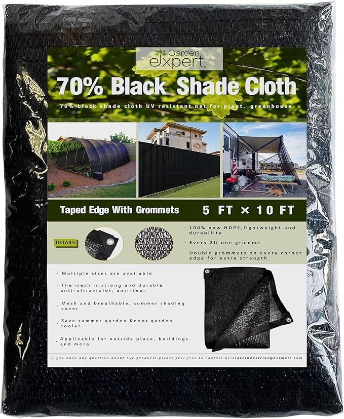 Garden expert 75% Black Shade Cloth 5x10FT Taped Edge with Grommets Sun Net Mesh for Garden Patio Backyard UV-Resistant