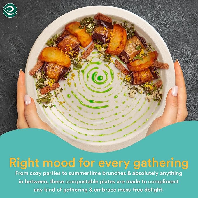 ECO SOUL 100% Compostable 10 Inch [100-Pack] Disposable Heavy Duty Eco-Friendly Dinner, Party, Wedding, Event Plates | Biodegradable Paper Plates