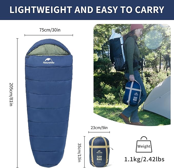 Naturehike Sleeping Bags for Adults, 23/39℉ Mummy Backpacking Sleeping Bag, 0 Degree Lightweight Sleeping Bag Warm for Camping, Hiking