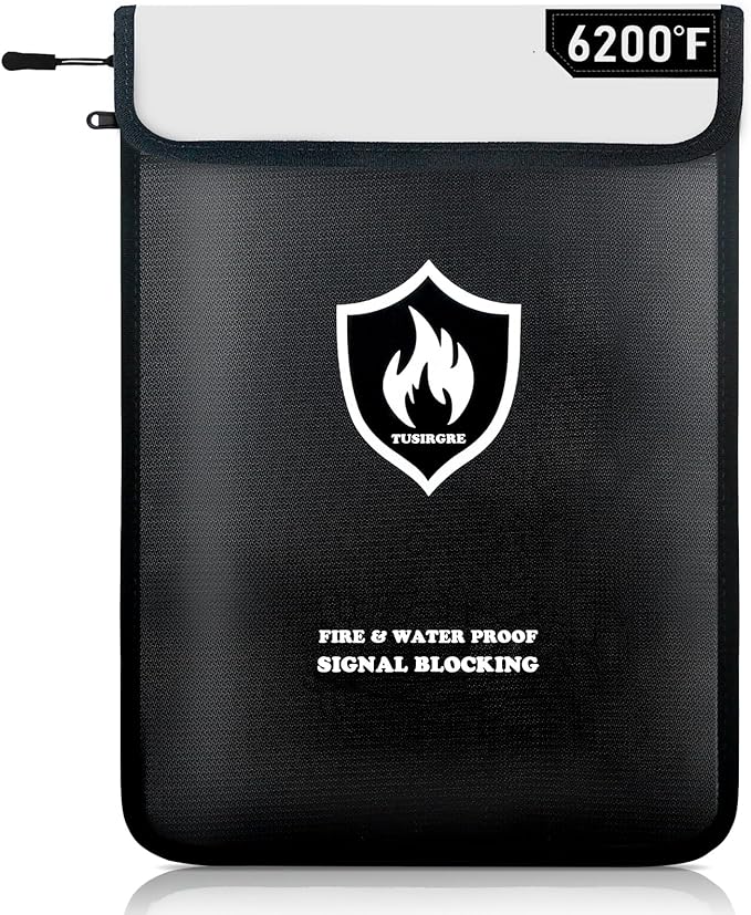 6200°F Upgraded Fireproof Document Bag, 15.7" x 11.4" Faraday Bag, Water Resistant Fireproof Money Bag with Zipper, 18 Layers of Heat Insulated Materials, RFID Blocking Bag, Anti-Theft Anti-Tracking