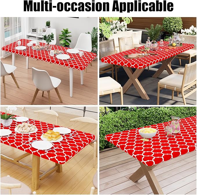 Smiry Rectangle Picnic Table Cover, Waterproof Elastic Fitted Camping Tablecloths for 4 Foot Tables, Wipeable Flannel Backed Vinyl Tablecloth Protector for Indoor, Outdoor (Red, 24x48 Inches)