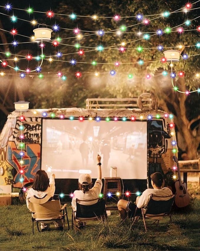 Camping String Lights – 4 in 1 Upgraded RGB Retractable Camping Lights with 19 Lighting Modes, Quick 20s Recovery, Waterproof, 33FT Portable, Rechargeable Tent Lights for Camping, Hiking,Travel,Gift