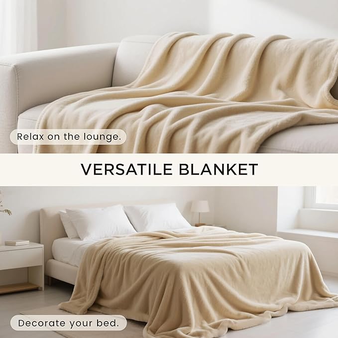 gogobunny Waterproof Bed Blanket, Reversible Sherpa Fleece Throw Blanket for Dog Puppy Cat, Furniture Cover Protects Bed Couch Sofa from Liquid Pee and Pet Fur (Beige, 90x108 inches)