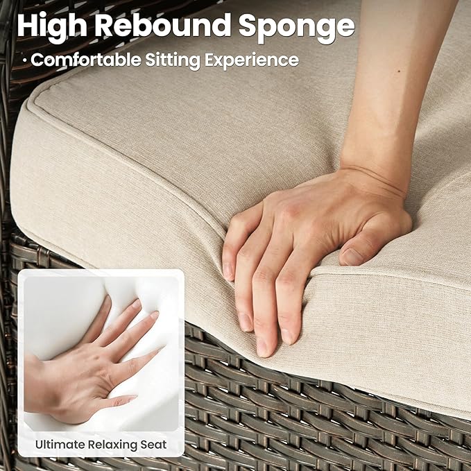 ovios 7 Pieces Patio Furniture Set, Outdoor Wicker Sofas with 4 Chairs, Ottomans and Comfy Cushions, All Weather High Back Couch Set for Deck Porch, Brown Rattan, Beige