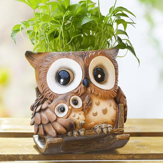 Unique Owl Plant Pots Indoor, Cute Small Succulent Pots with Drainage Hole, Rocking Chair Planters for Outdoor Indoor Plants, Resin Flower Pot for String of Pearls, Gift Ideas for Mother