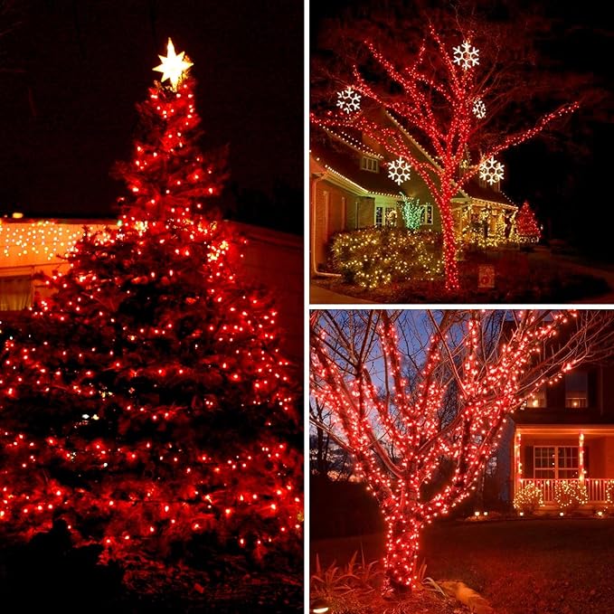 Extra-Long String Lights Outdoor Indoor, 200 LED Upgraded Super Bright Halloween Lights, Waterproof 8 Modes Plug in Clear Wire Fairy Light for Bedroom Party Wedding Garden Patio(Red)