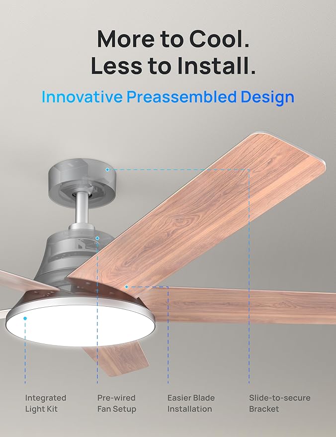 Dreo Ceiling Fans with Lights and Remote, 52 Inch, 6 Speeds, 5 Color Tones Dimmable LED, Quiet Reversible DC Motor, 8H Timer, Silver Ceiling Fan for Bedroom, Living Room, Easy to Install