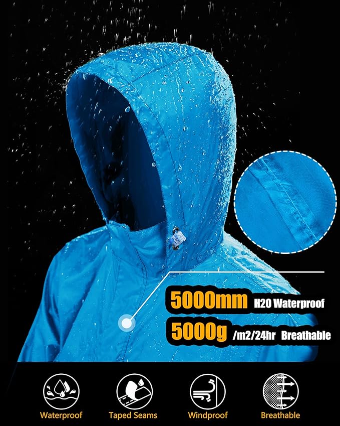 33,000ft Men's Pullover Rain Jacket Waterproof with Hood Lightweight Packable Raincoat Windbreaker for Golf Travel