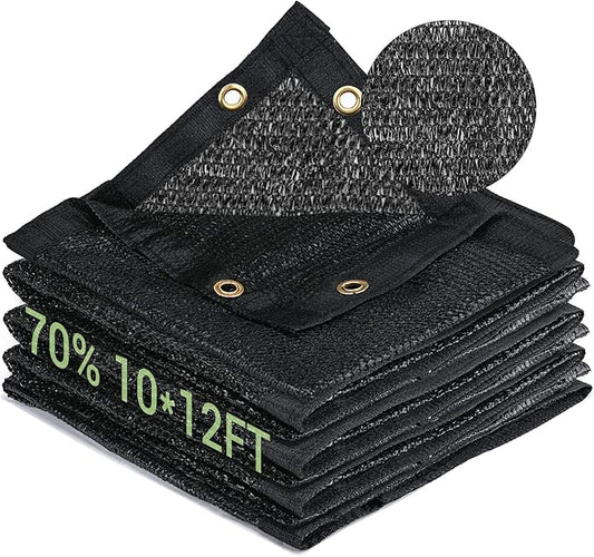 70% Garden Shade Cloth, 10x12FT HDPE Mesh Tarp with Upgraded Grommets, UV-Resistant Outdoor Sun Shades for Greenhouse, Garden, Patio Plants, Pergola