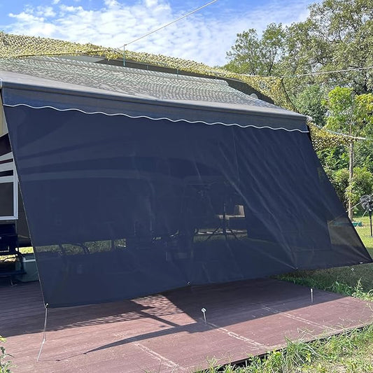 RV Awning Sun Shade Screen 8'x13'3''(Fit for 14' Awning),Black Mesh Shade Screen Without Zipper,Universal Trailer Camper Awning Screen with Complete Kit,Improves Shadow and Privacy