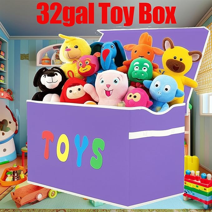 Toy Box Chest, Collapsible Sturdy Storage Bins with Lids, Extra Large Kids Toy Storage Organizer Boxes Bins Baskets for Kids, Boys, Girls, Nursery Room, Playroom, Closet (Classical Purple)