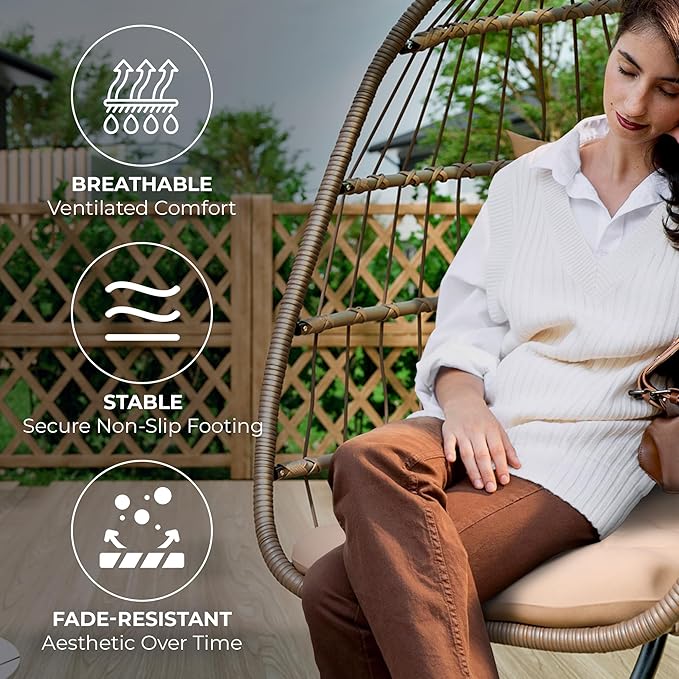 Econohome Hanging Egg Chair with Stand - Indoor/Outdoor Swing Hammock Chair with Plush, Washable Cushions, 350LBS Capacity, Ideal for Relaxation in Bedrooms, Balconies, Gardens, and Patios