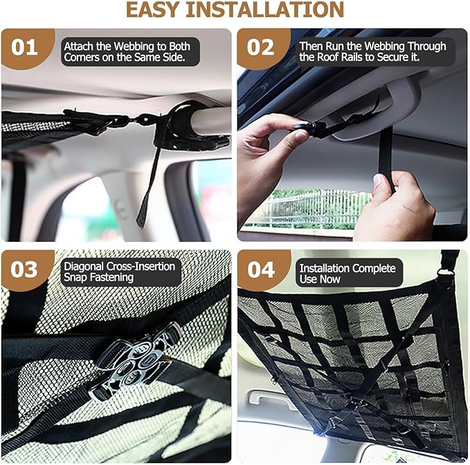 Universal Car Ceiling Cargo Net Pocket(25x34x44Inch)-Overhead Storage Organizer for SUV, Truck, Camping & Road Trips - Durable Mesh Interior Accessories for Travel Gear
