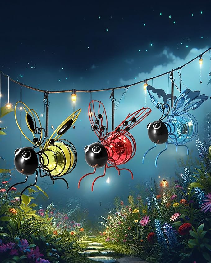 iStatue Solar Hanging Metal Butterfly Light - Weather Resistant Decorative Lights with Bouncy Springs for Garden and Patio - Spring Summer Decorations (Blue)