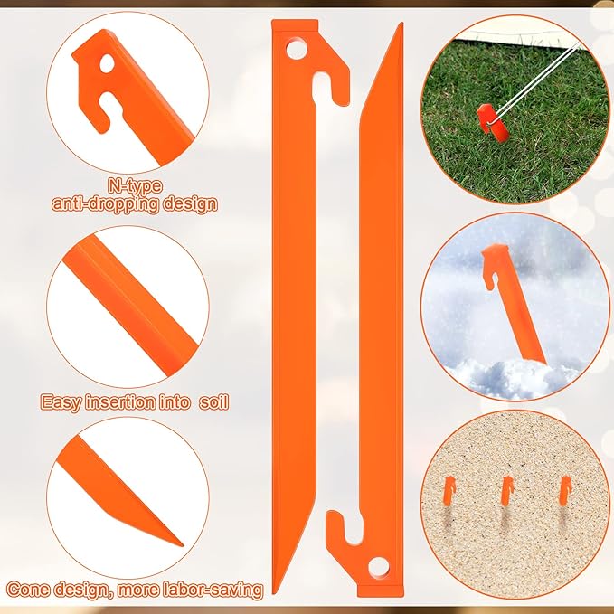 Deekin Plastic Tent Stakes 9 Inch Heavy Duty Tent Pegs Spike Hook Stakes for Summer Beach Garden Decorations Camping Outdoor Lawn Tarp