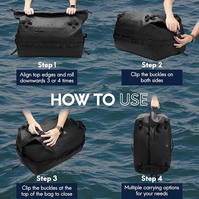 Haimont Large Waterproof Duffel Backpack Roll-Top Heavy Duty Dry Duffle Bag for Boating, Travel, Motorcycle, Kayaking, Camping, 60L