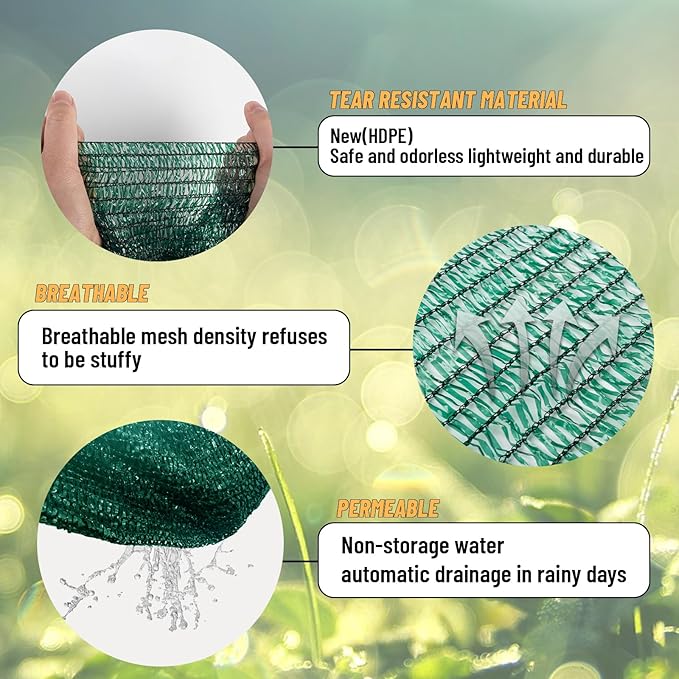 Cool Area 55% 6x8ft Sunblock Shade Cloth Cover Mesh UV Resistant Net for Garden Flower Plant Greenhouse, Green