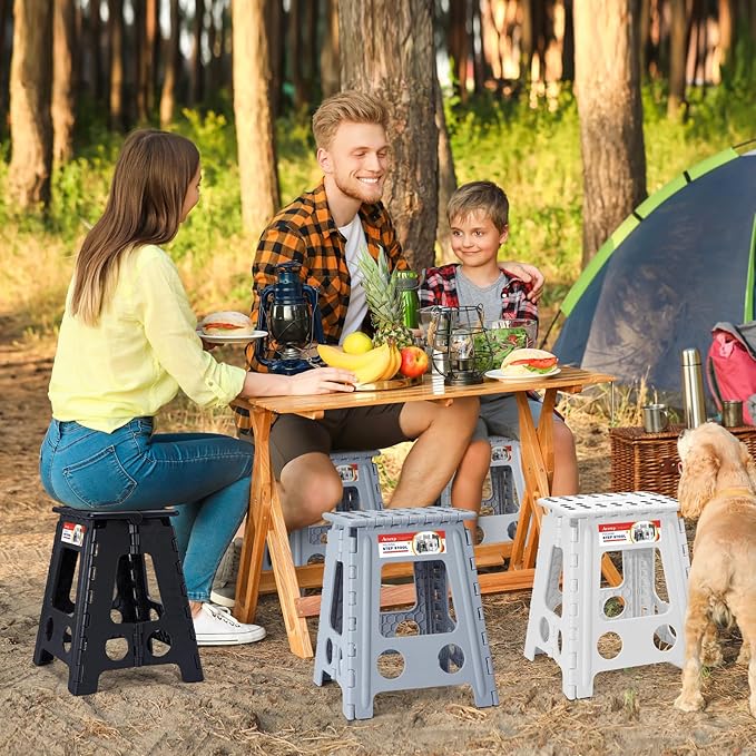 ACSTEP Folding Step Stool 16 Inch Heavy Duty Step Stool Foldable for Adults and Kids, Collapsible Stepping Stool with Handle, Non Slip Folding Stools for Kitchen Hold Up to 400lbs (White 1PC)