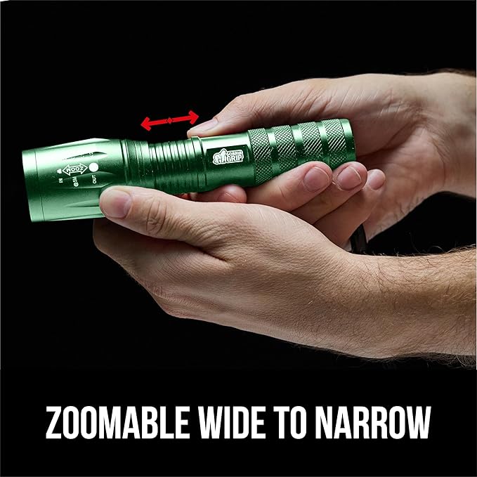 GORILLA GRIP Powerful LED Tactical Flashlight, 750 FT High Lumens 5 Adjustable Modes, Water Resistant, Ultra Bright Zoom Flashlights, Small Mini Flash Light, Camping, Night Dog Walking, 2 Pack Green