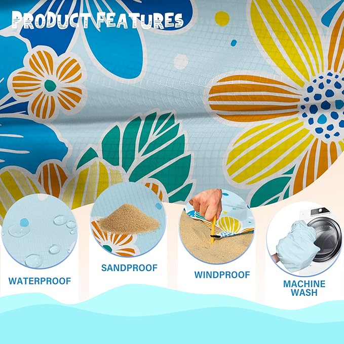 Beach Blanket Waterproof Sandproof 1-7 Adult Oversized 78 '' × 81 '' Lightweight Durable Compact Sand Free Beach Mat for Travel Camping Hiking Picnic Blanket Extra Large