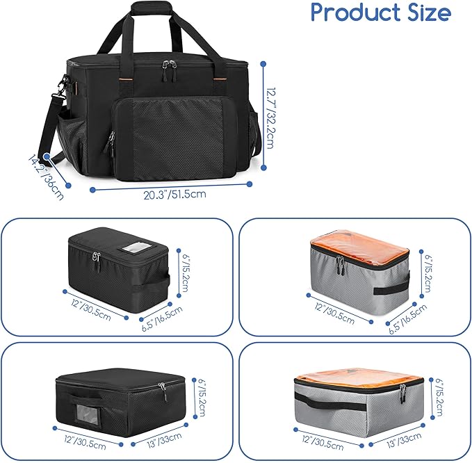 Camping Organizers and Storage, 4 Pcs Packing Cubes with Carrying Bag, 5-in-one with Hard Bottom Storage Bag for Travelling, Toys, Dolls, etc, Black