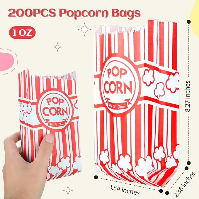 202 Pcs Popcorn Bags with Popcorn Scoop and Salt Shaker,1 oz Small Pop Corn Bags Popcorn Bags Individual Servings for Popcorn Machine Supplies Party Movie Night Theater