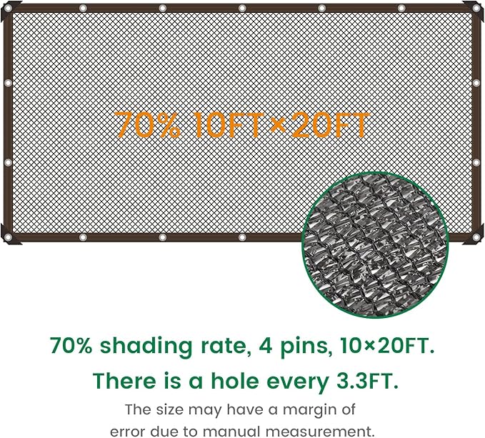 70% 10 X 20 FT Black Shade Cloth, Outdoor Sunblock Shade Cloth with Grommets, Durable Sun Shade Netting Shading Antifreezing for Patio, Garden, Plants Cover, Greenhouse, Barns, Dog Kennel