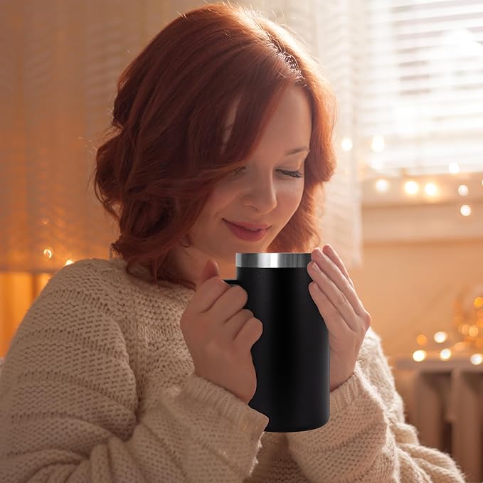 DOMICARE 24oz Mug with Handle and Lid, Stainless Steel Coffee Mug, Travel Mug with Handle, Double Wall Vacuum Coffee Tumbler, Reusable Insulated Cup, Black, Pack 8