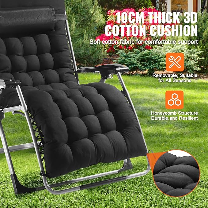 VEVOR Zero Gravity Chair, 33 inch Zero Gravity Recliner Lounge Chair for Indoor and Outdoor, Adjustable Anti Gravity Chair with Cushion, Headrest, Footrest, and Cupholder, 500 lbs, Black