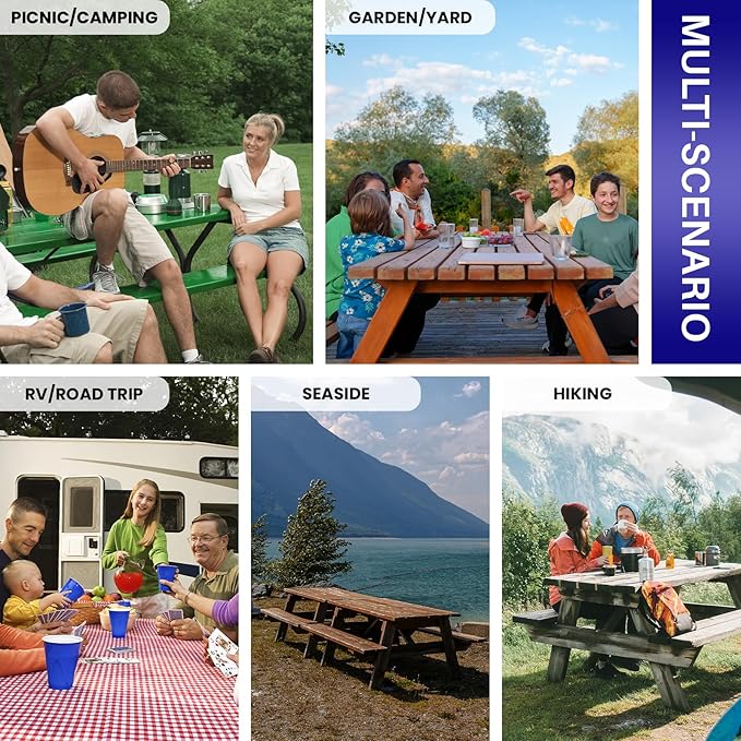 72In Picnic Table Cover with Bench Covers Fitted Stain Resistant Rectangular Table Cloth Campers Patio Garden Vacation Gear Cool Gifts for 40th 50th 60th 70th Grandparents Grandma Grandpa