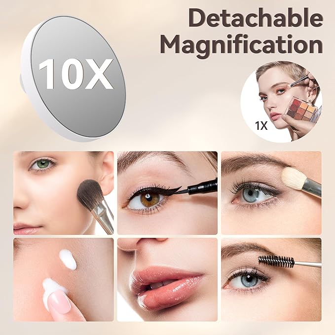 MINISO Vanity Mirror with Lights, 16" x 12" LED Makeup Mirror, Light & Brightness Adjustment, Smart Sensor, 360°Rotation, Aluminum Alloy Metal White Frame, with 10X Magnifying Glass